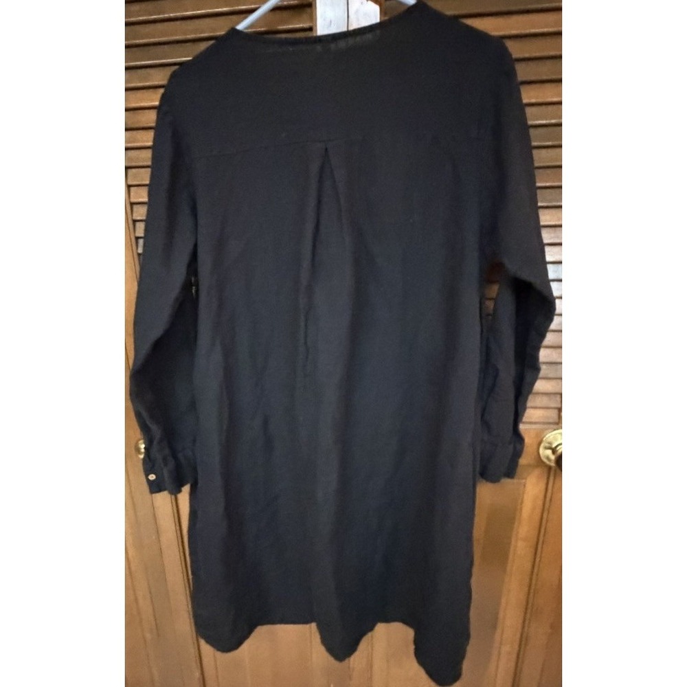 Embellish Black Linen Tunic Dress Large Button Front Lagenlook Boho Minimalist - Picture 2 of 4